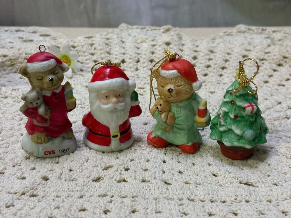 Set of 4 Vintage Traditions Christmas Ornaments Including 1997 CVS Bear